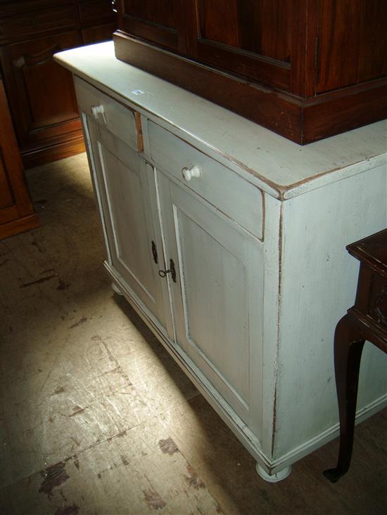 Cream-painted pine two-door side cabinet fitted two drawers